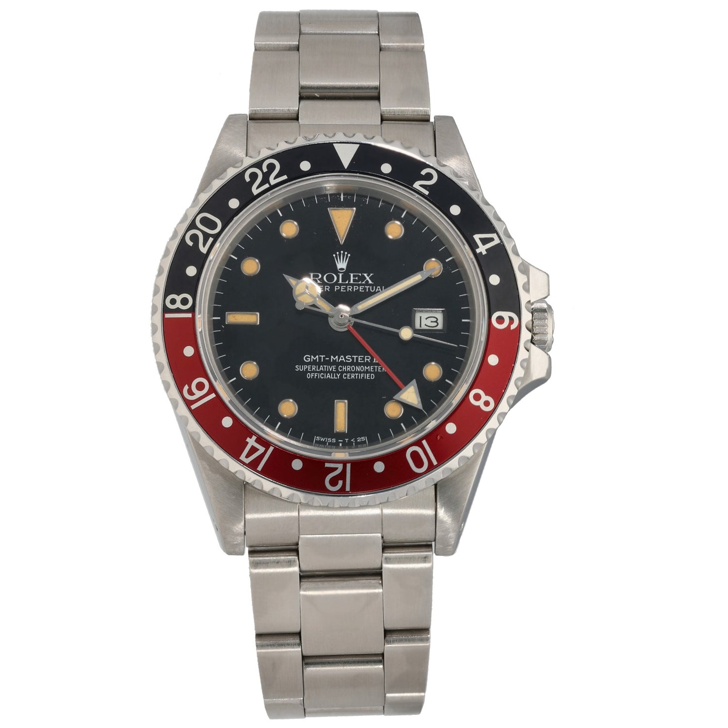 Rolex GMT Master II 16760 stainless steel watch with black dial and red-blue bezel