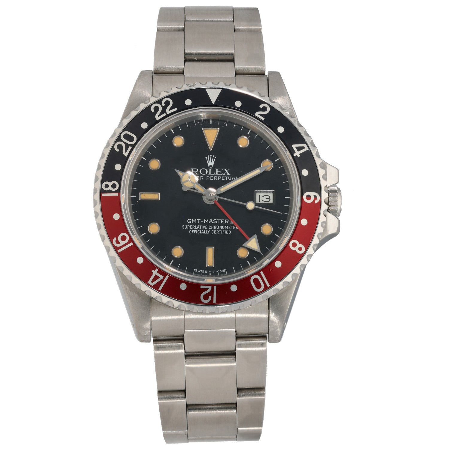 Rolex GMT Master II 16760 stainless steel watch with black dial and red-blue bezel