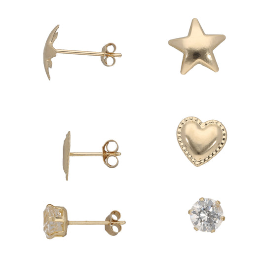 New 9ct Gold Cubic Zirconia Earring Stack Set