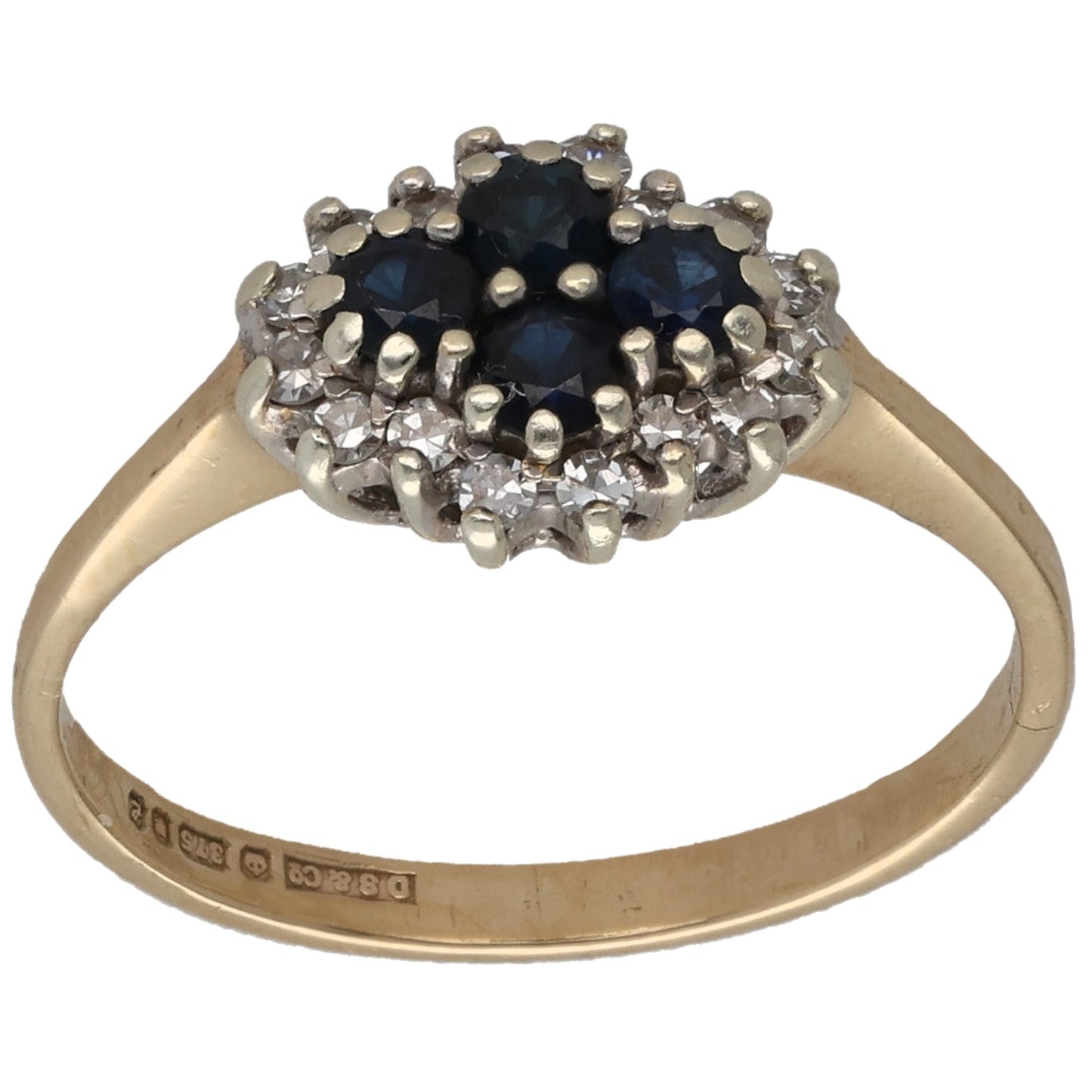 9ct Gold Sapphire & 0.16ct Diamond Dress/Cocktail Ring Size L