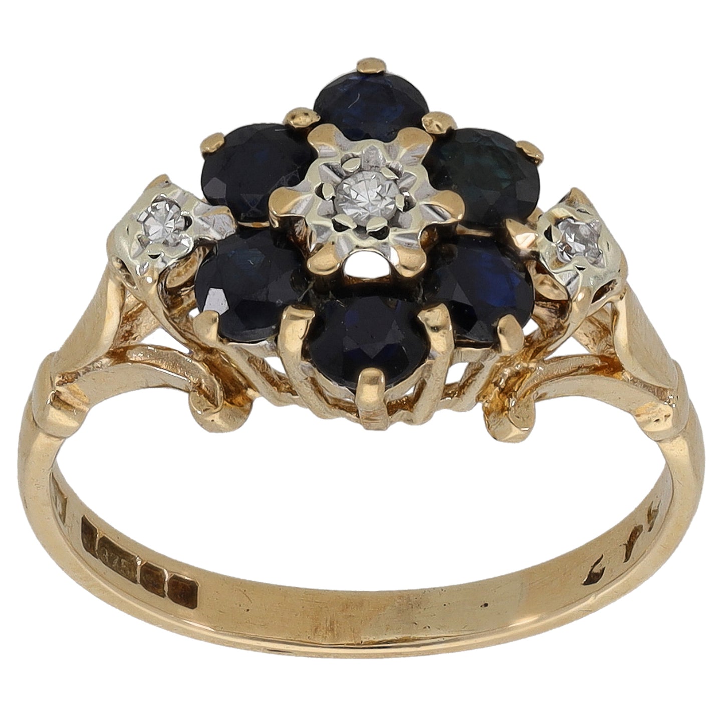 9ct Gold 0.05ct Diamond & Sapphire Dress/Cocktail Ring Size K