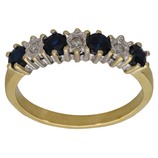 9ct Gold Sapphire & 0.03ct Diamond Half Eternity Ring Size O
