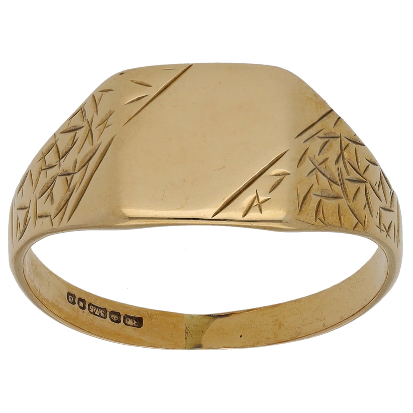 9ct Gold Patterned Signet Ring Size S