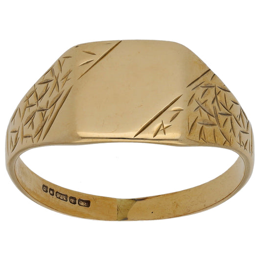 9ct Gold Patterned Signet Ring Size S