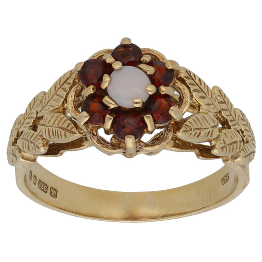 9ct Gold Opal & Garnet Cluster Ring Size O