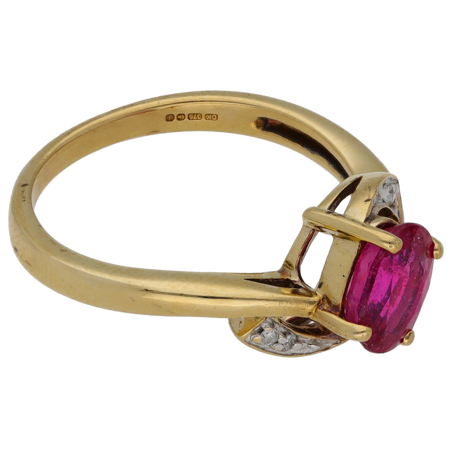 9ct Gold Glass Filled Ruby & 0.02ct Diamond Dress/Cocktail Ring Size N