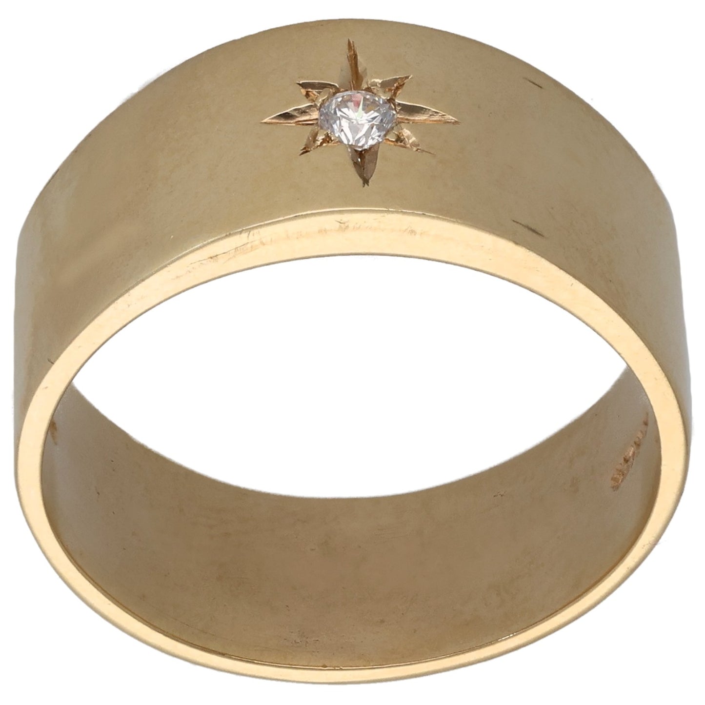 Gold-tone CZ single-stone ring with star-like prong setting and round clear crystal