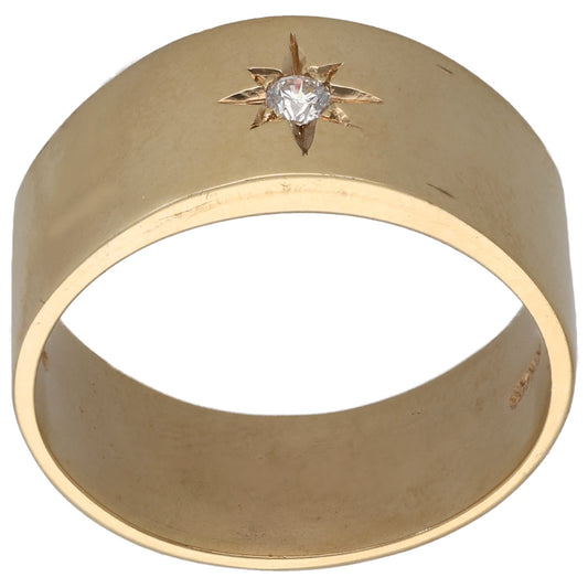 Gold-tone CZ single-stone ring with star-like prong setting and round clear crystal