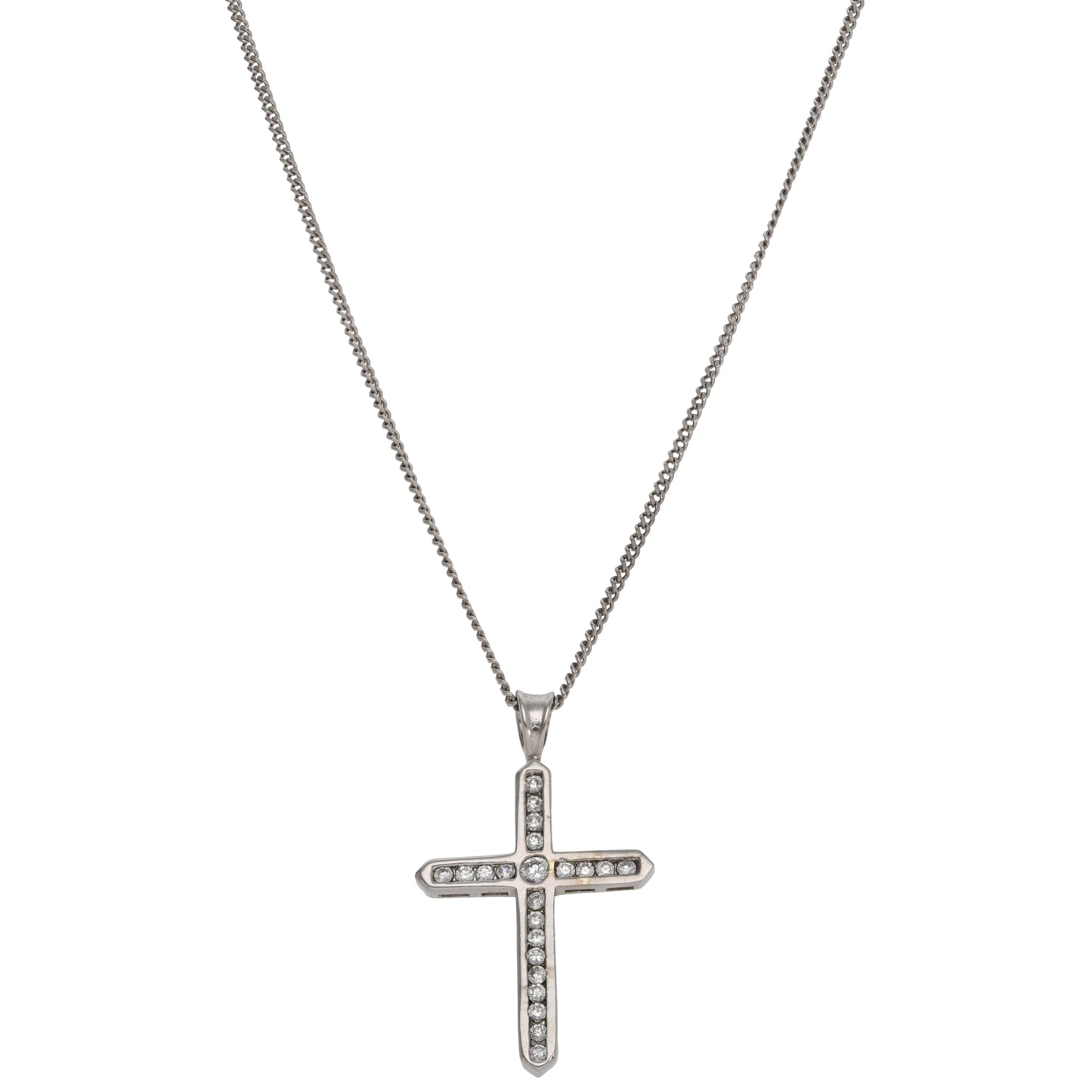 9ct White Gold Cubic Zirconia Cross Pendant With Chain