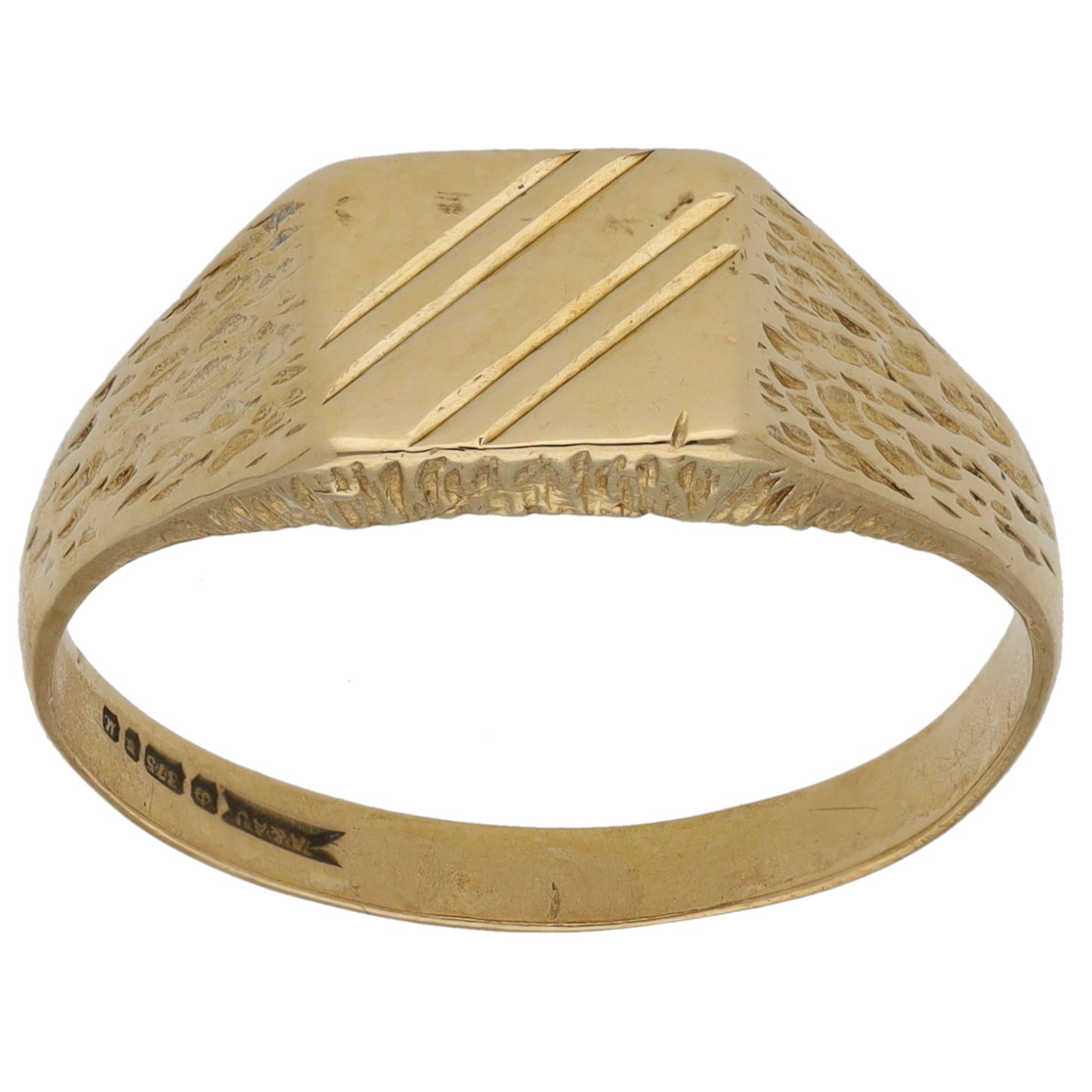 9ct Gold Patterned Signet Ring Size S