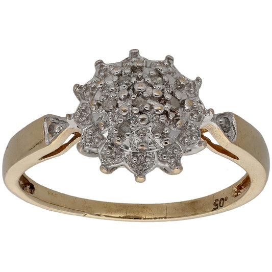 9ct Gold 0.05ct Diamond Cluster Ring Size P