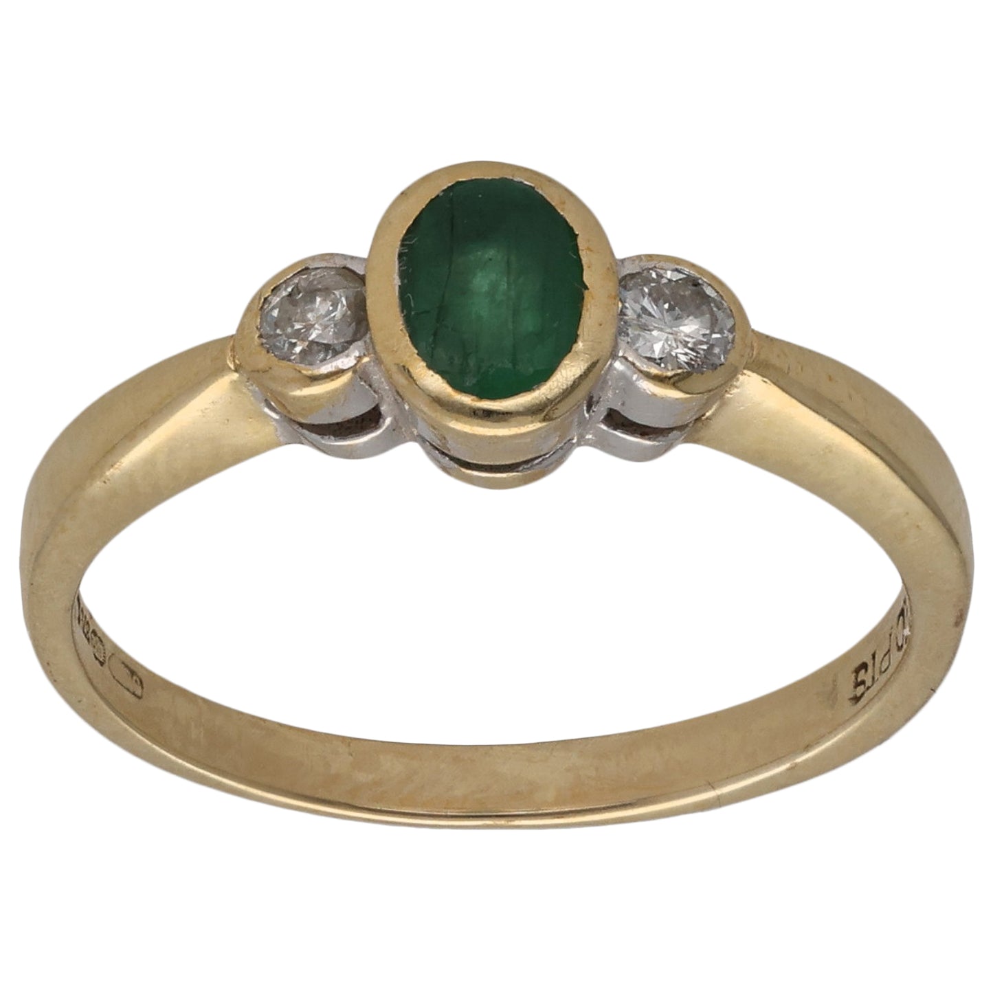9ct Gold 0.11ct Diamond & Emerald Three Stone Ring Size M