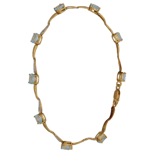 9ct Gold 0.005ct Diamond & Topaz Line/Tennis Bracelet