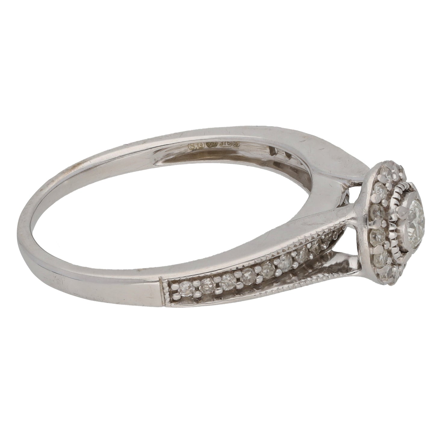 9ct White Gold 0.36ct Diamond Halo Ring Size N