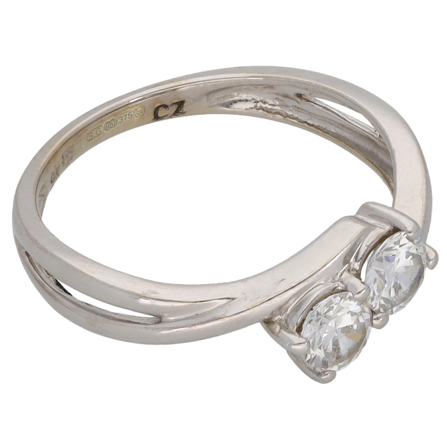 9ct White Gold Cubic Zirconia Two Stone Ring Size K
