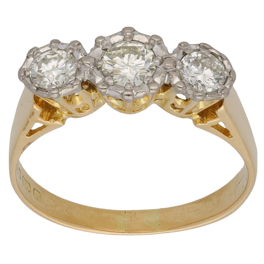 18ct Gold 0.65ct Diamond Trilogy Ring Size O