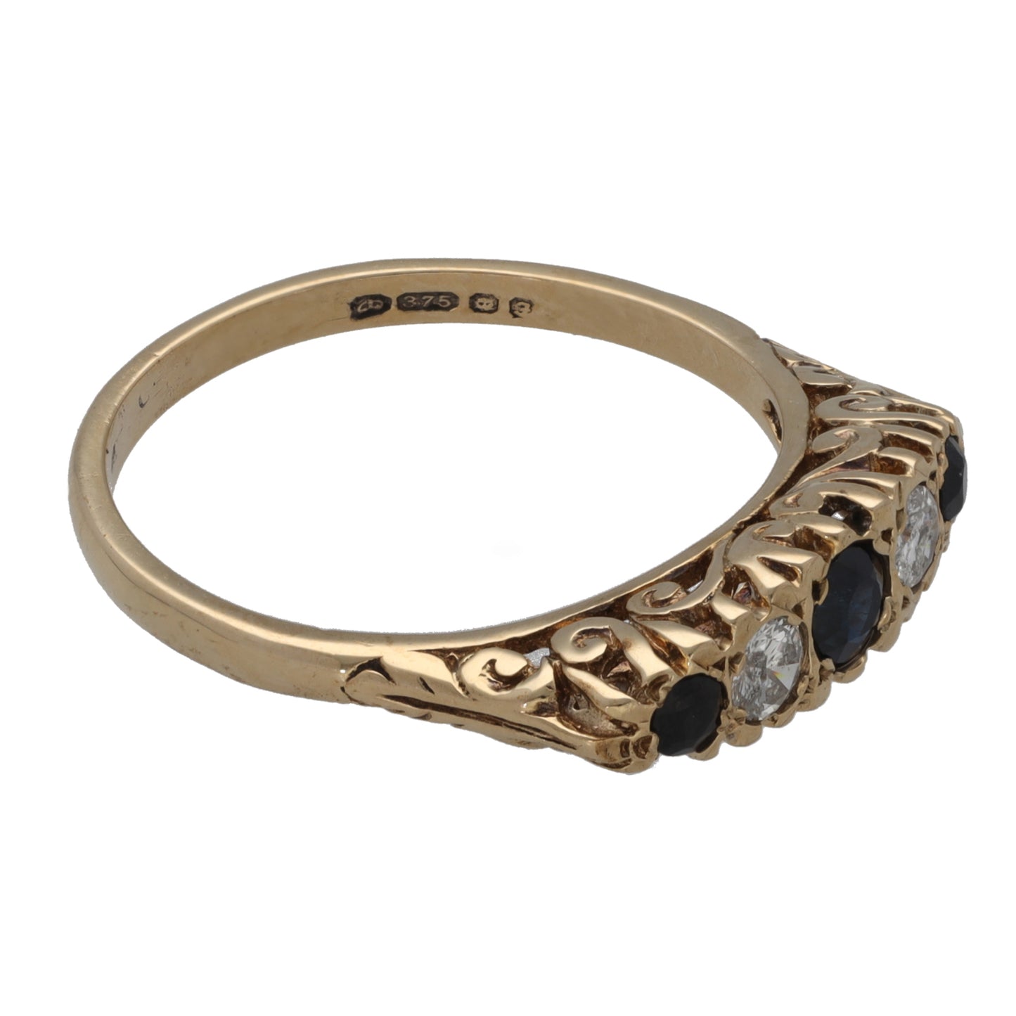 9ct Gold Sapphire & 0.20ct Diamond Dress/Cocktail Ring Size R