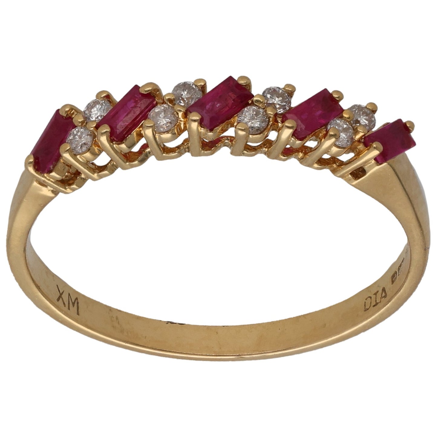 18ct Gold  Ruby & 0.08ct Diamond Half Eternity Ring Size S