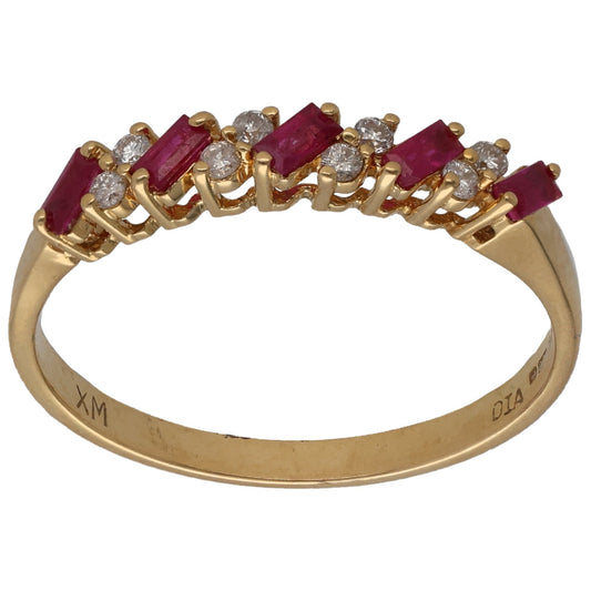 18ct Gold  Ruby & 0.08ct Diamond Half Eternity Ring Size S