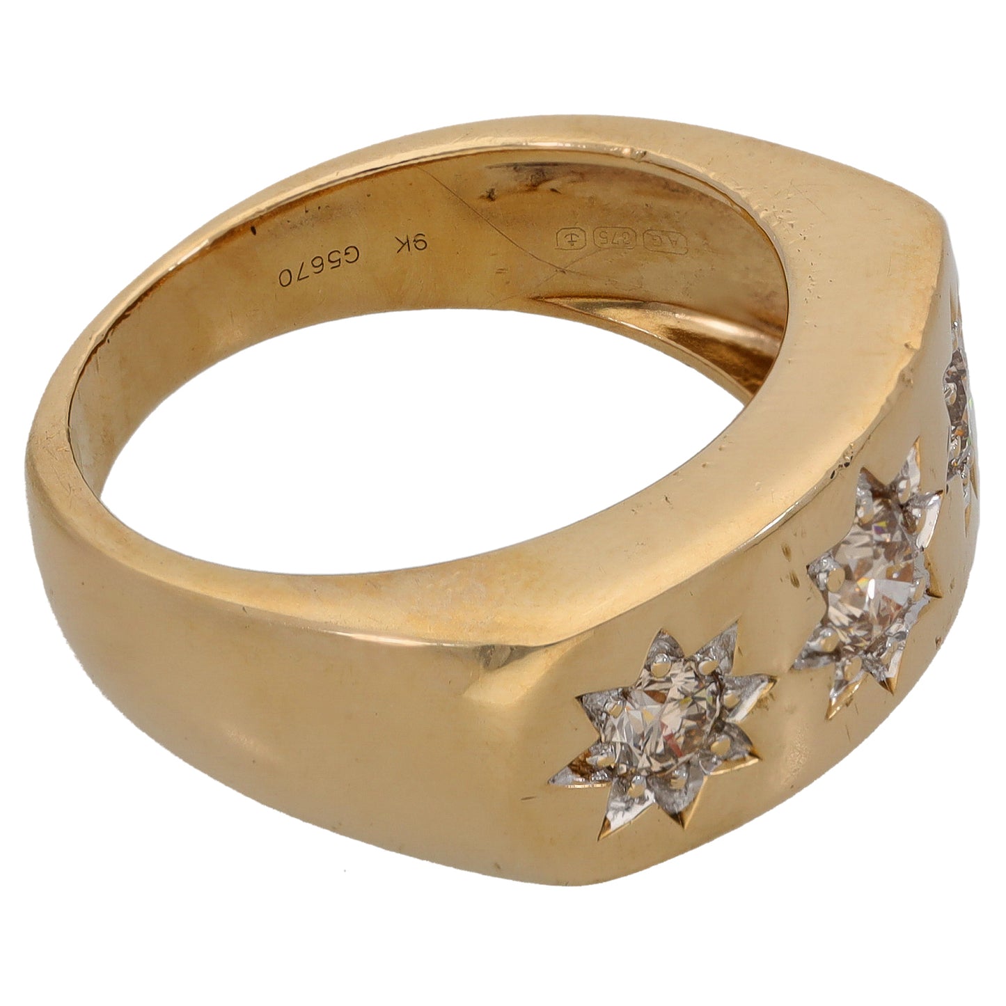 9ct Gold 0.80ct Diamond Three Stone Ring Size U