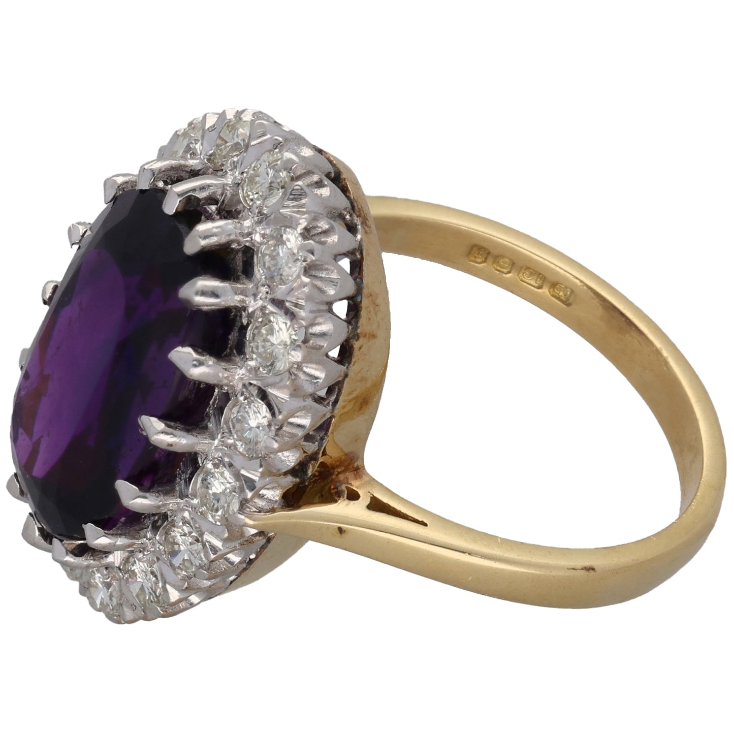 18ct Gold 0.64ct Diamond & Amethyst Dress/Cocktail Ring Size P