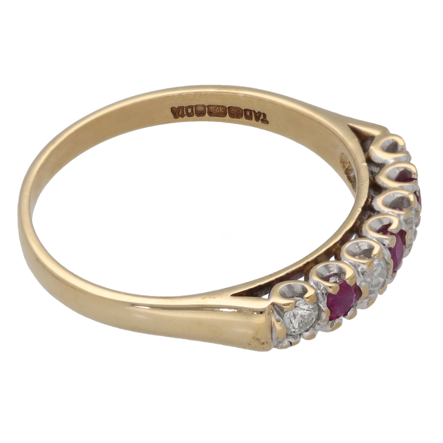 9ct Gold Ruby & 0.20ct Diamond Half Eternity Ring Size R