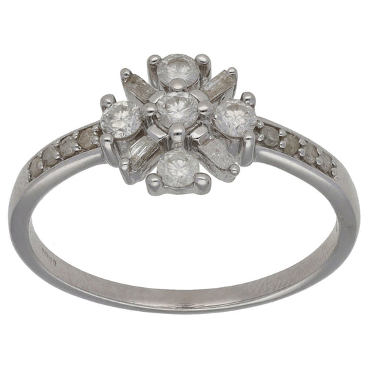 9ct White Gold 0.37ct Diamond Cluster Ring Size S