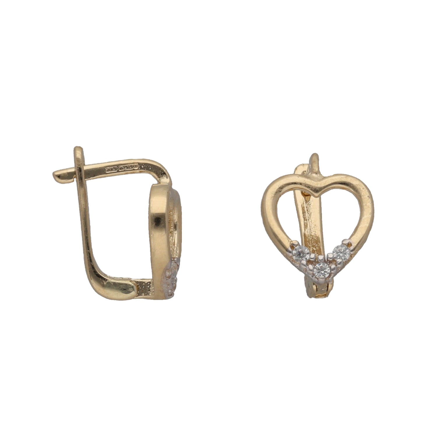 New 14ct Gold Cubic Zirconia Heart Huggie Earrings