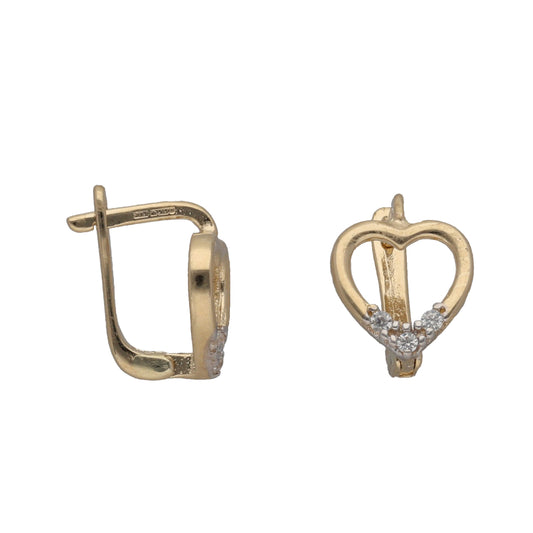 New 14ct Gold Cubic Zirconia Heart Huggie Earrings