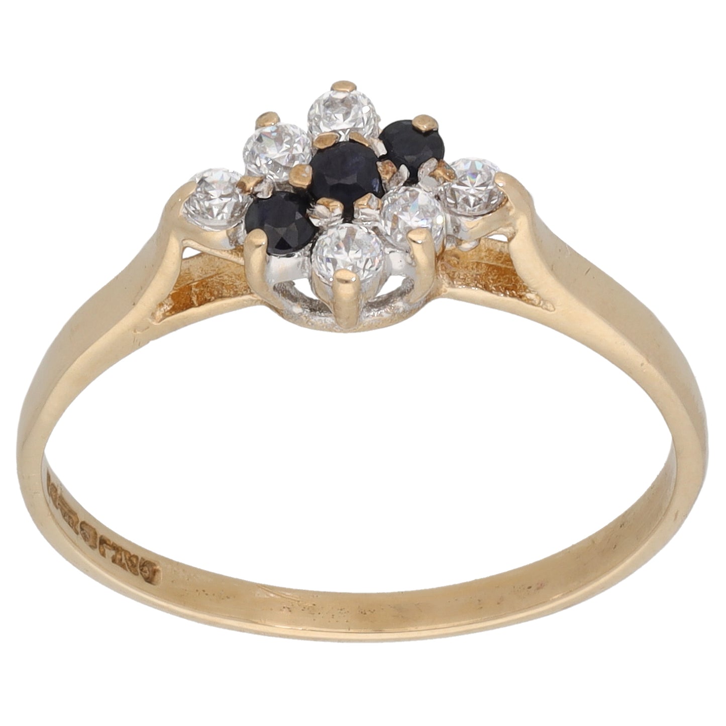 9ct Gold Sapphire & Cubic Zirconia Dress/Cocktail Ring Size R