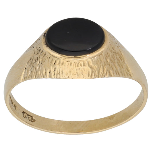 9ct Gold Onyx Patterned Signet Ring Size N
