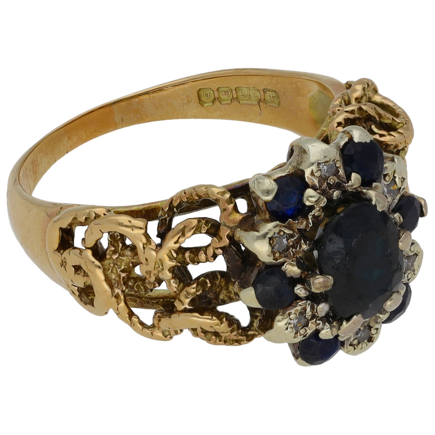 9ct Gold Sapphire & 0.03ct Diamond Dress/Cocktail Ring Size N