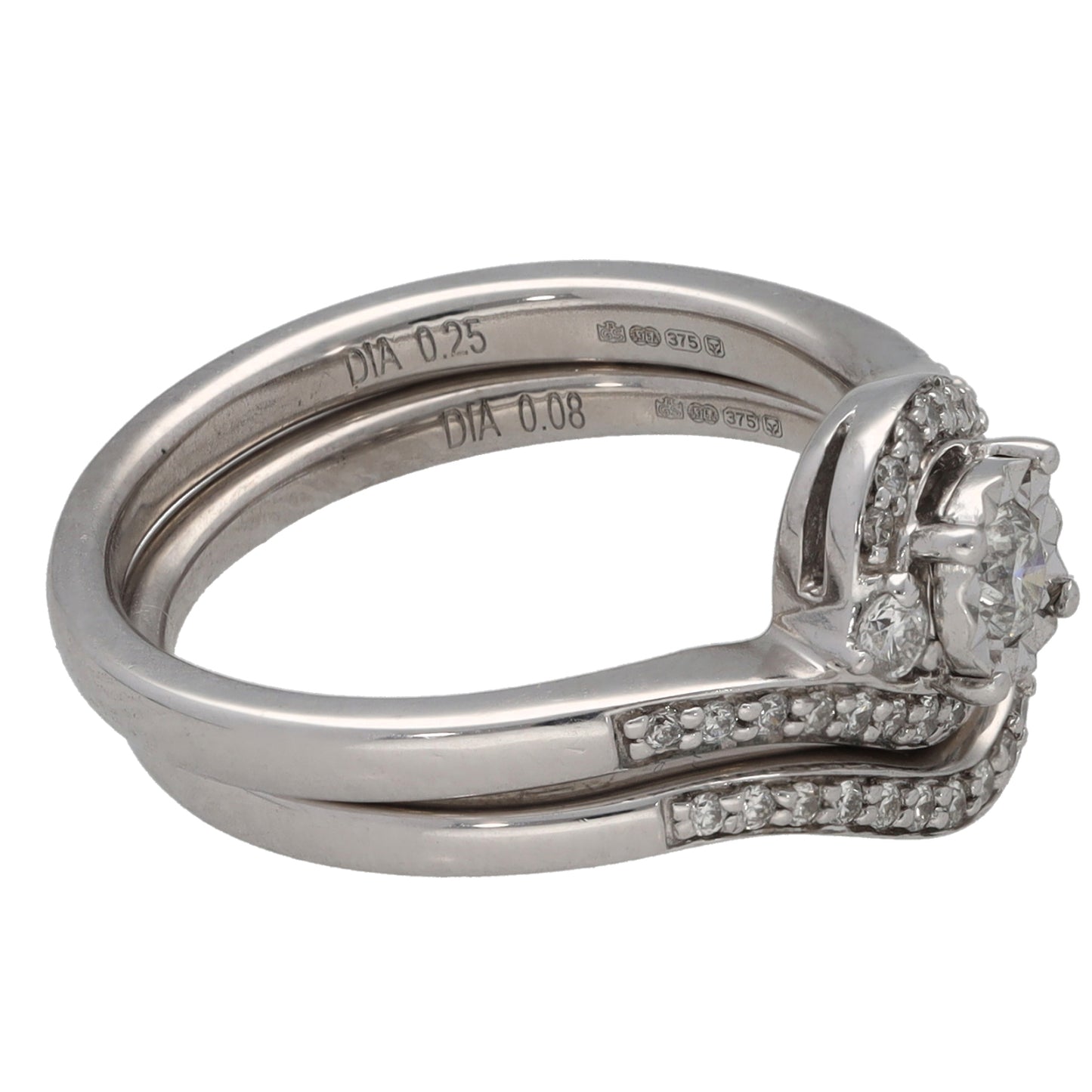 9ct White Gold 0.33ct Diamond Ring Set Size K