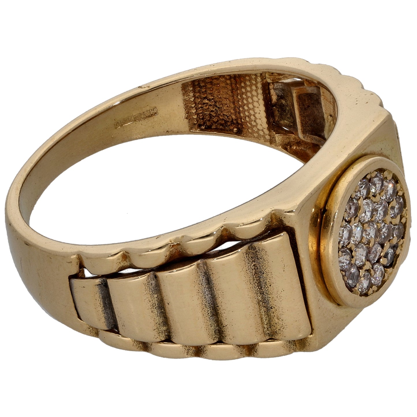 18ct Gold Cubic Zirconia Patterned Signet Ring Size T