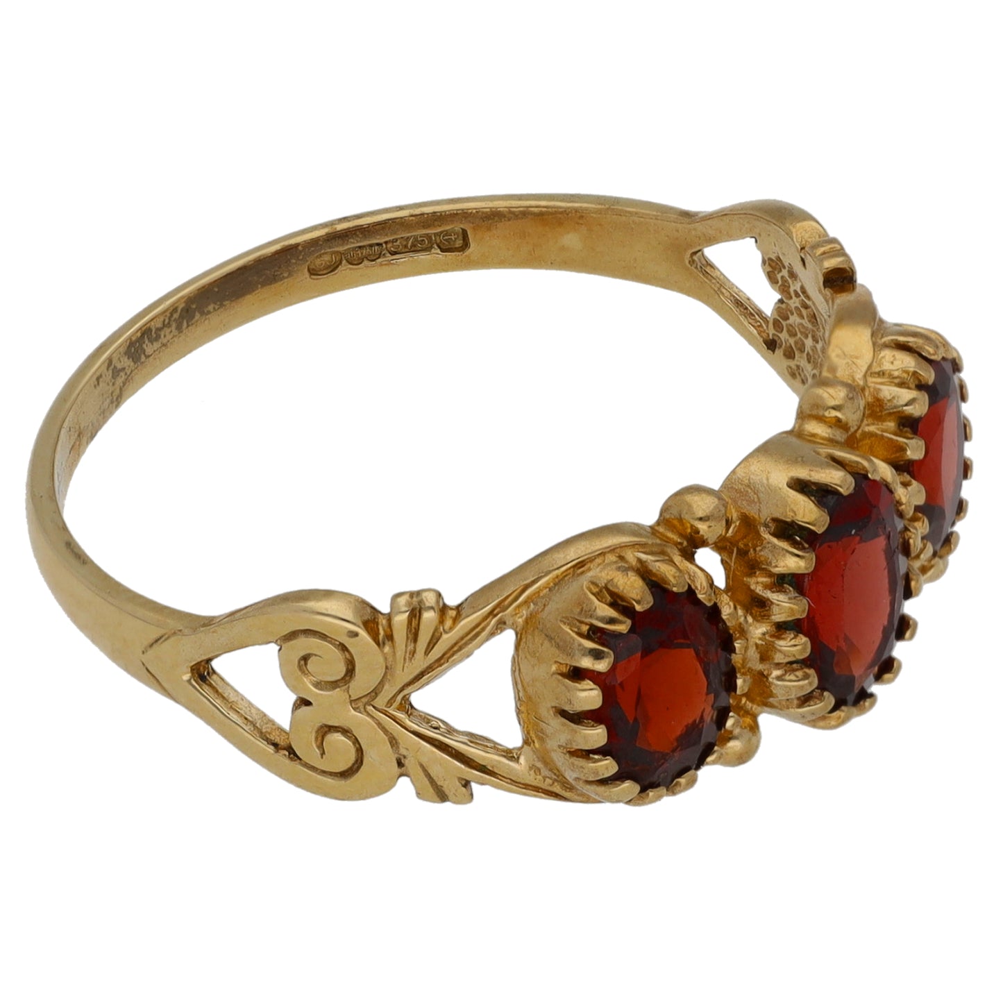 9ct Gold Garnet Trilogy Ring Size Q