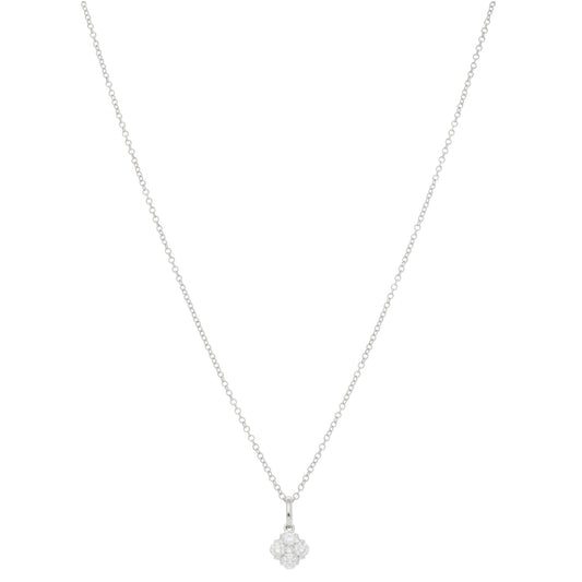 New 9ct White Gold Diamond Posy Pendant With Chain