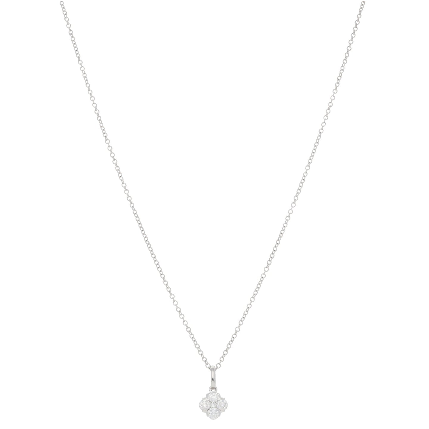 New 9ct White Gold Diamond Posy Pendant With Chain