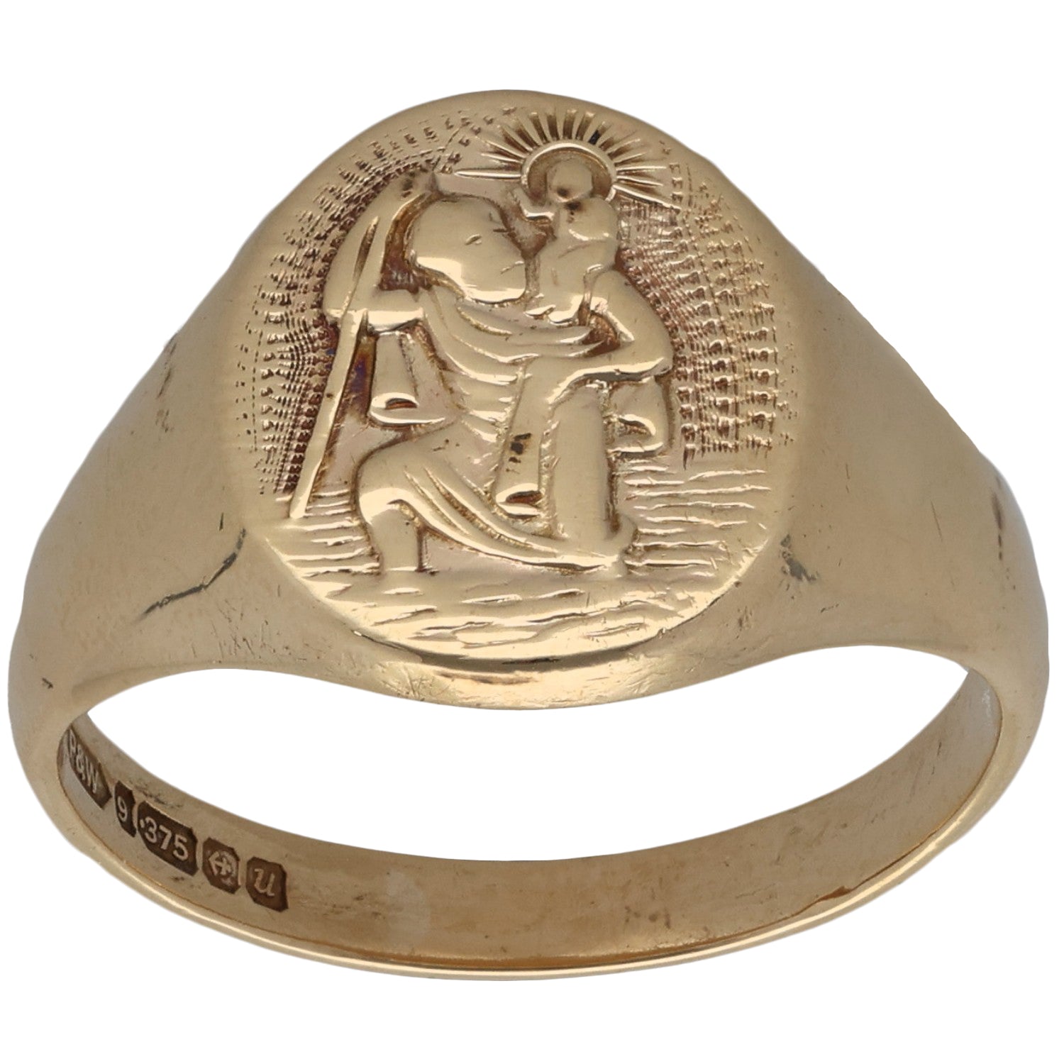 9ct Gold St Christopher Signet Ring Size W | H&T