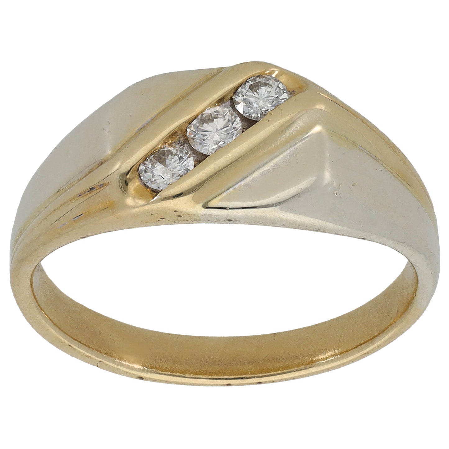 9ct Bi-Colour Gold 0.15ct Diamond Patterned Signet Ring Size Q