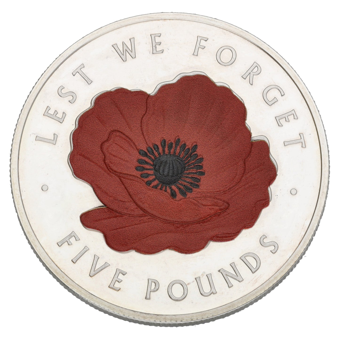 Sterling Silver Lest We Forget Five Pounds Coin 2016