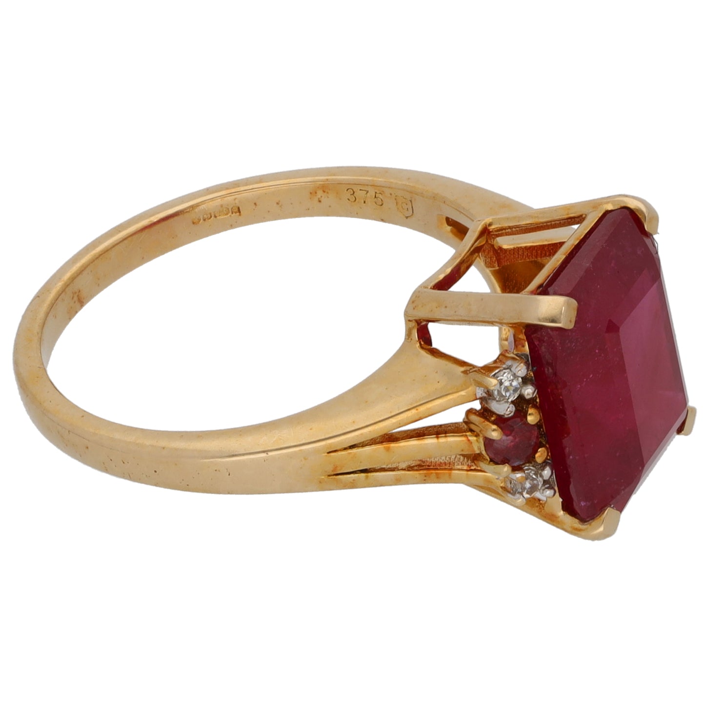 9ct Gold Ruby & Imitation Gems Dress/Cocktail Ring Size L