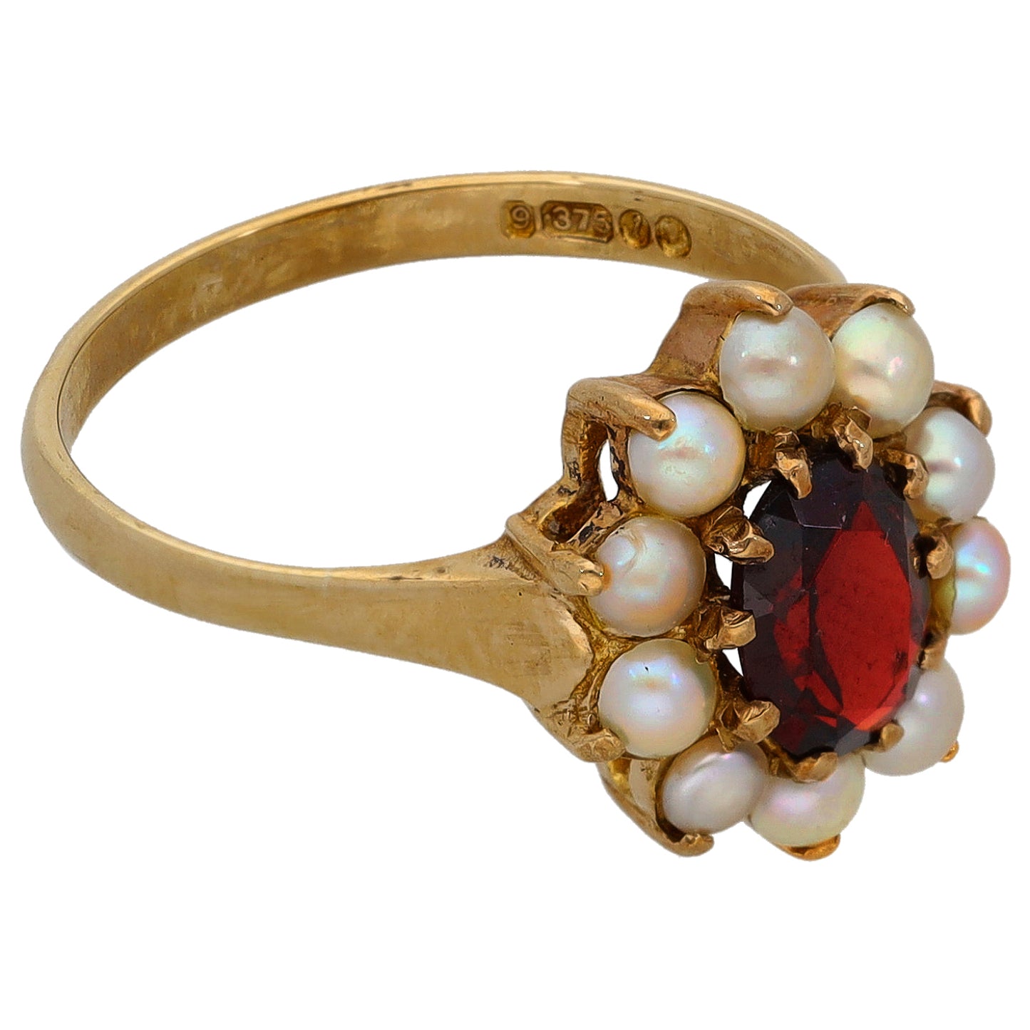 9ct Gold Cultured Pearl & Garnet Dress/Cocktail Ring Size M