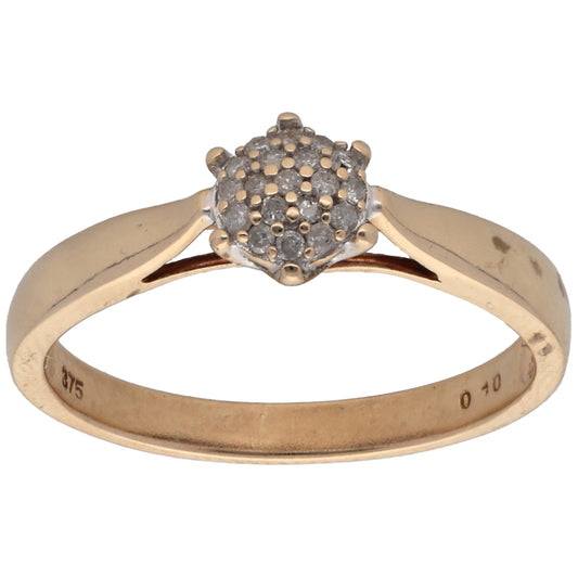 9ct Gold 0.10ct Diamond Cluster Ring Size M