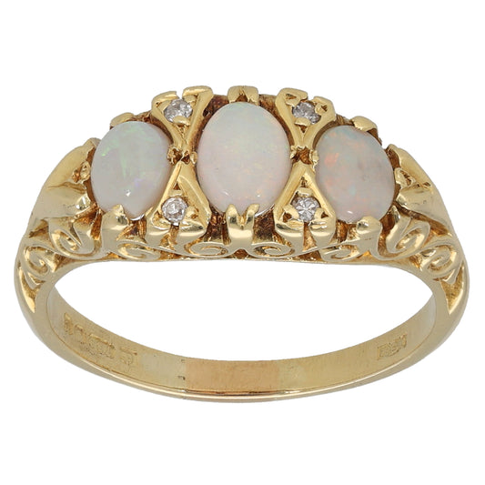 18ct Gold Opal & 0.02ct Diamond Dress/Cocktail Ring Size O