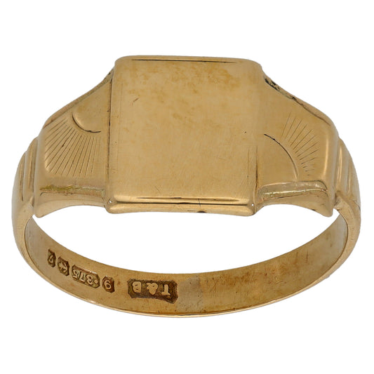 9ct Gold Patterned Signet Ring Size Z