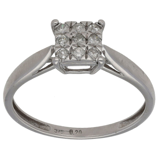 9ct White Gold 0.20ct Diamond Cluster Ring Size M