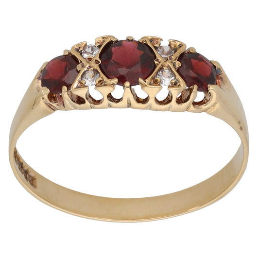 9ct Gold Garnet & Cubic Zirconia Dress/Cocktail Ring Size S