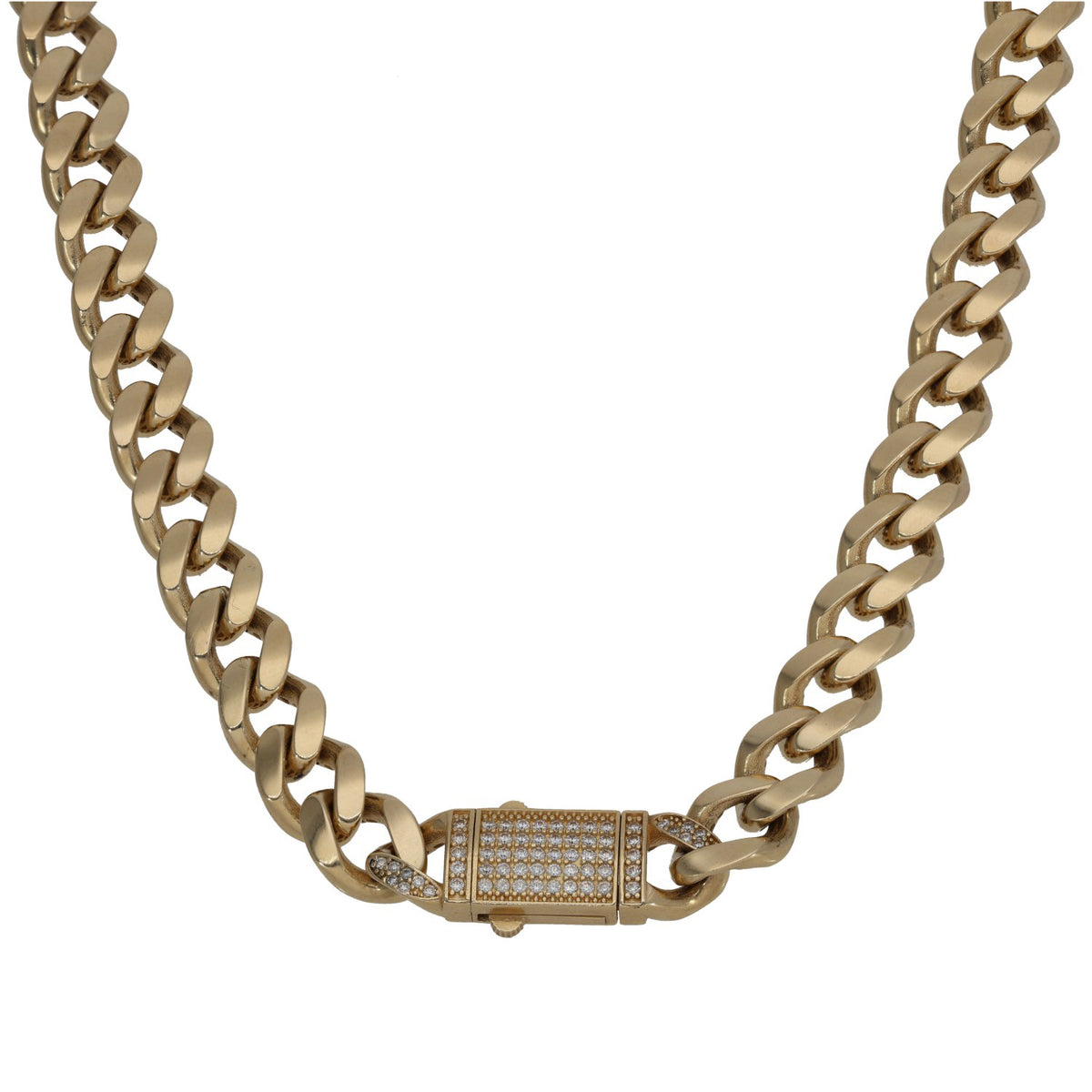 14ct gold 16in curb chain necklace with CZ pavé clasp