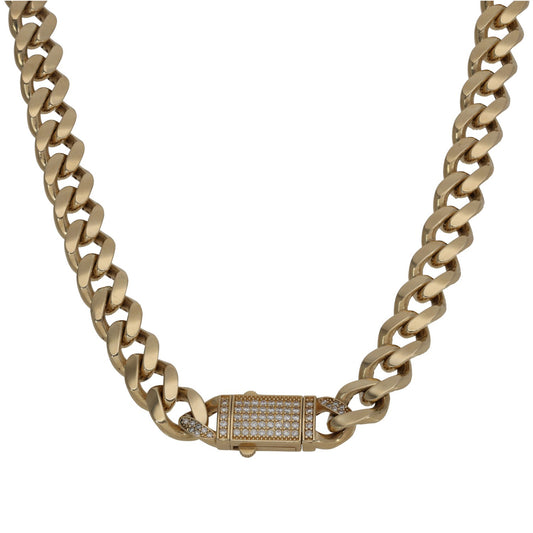 14ct gold 16in curb chain necklace with CZ pavé clasp