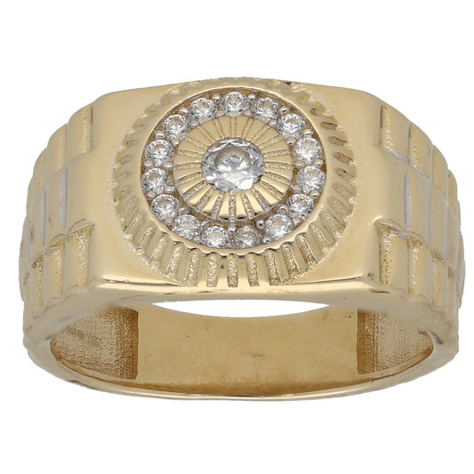 14ct Gold Cubic Zirconia Patterned Signet Ring Size S